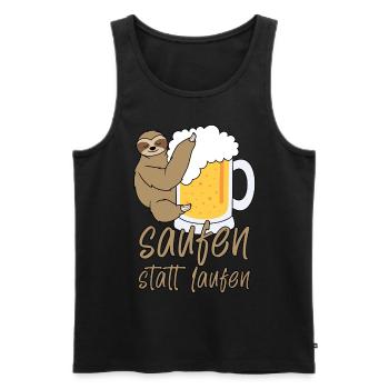 Saufen statt Laufen lustiger Spruch Faultier Bier - Männer Premium Bio Tank Top - Schwarz - Vorne - Michal (187cm)