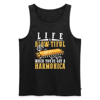 Mundharmonika Spieler und Mundharmonika - Männer Premium Bio Tank Top - Schwarz - Vorne - Michal (187cm)