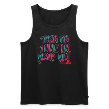 Woodstock Turn On Tune In Drop Out - Débardeur bio Premium Homme - noir - Devant - AI Model Male 178 light (178cm)