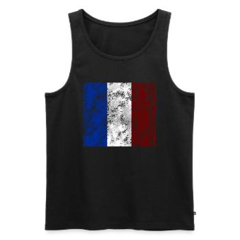 France drapeau vintage Tricolore Fan - Débardeur bio Premium Homme - noir - Devant - AI Model Male 178 light (178cm)