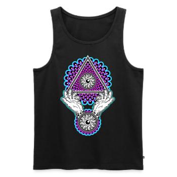 Pyramide Illuminati au néon avec les mains - Lumière noire - Débardeur bio Premium Homme - noir - Devant - AI Model Male 178 light (178cm)