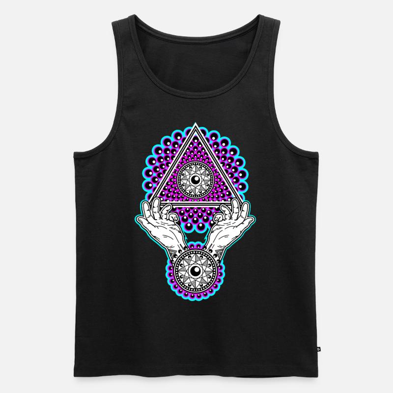 Neon Illuminati Pyramide mit Händen - Schwarzlicht - Männer Premium Bio Tank Top - Schwarz