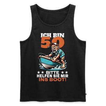 ICH BIN 50 BITTE HELFEN SIE MIR INS BOOT - Männer Premium Bio Tank Top - Schwarz - Vorne - Michal (187cm)