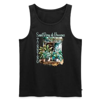 Magnifique jardin floral de Saint Rémy-de-Provence - Débardeur bio Premium Homme - noir - Devant - Michal (187cm)