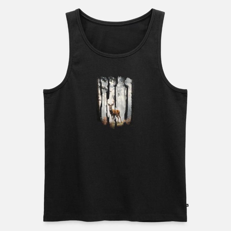 Triptychon Hirsch in nebligen Wäldern - Männer Premium Bio Tank Top - Schwarz