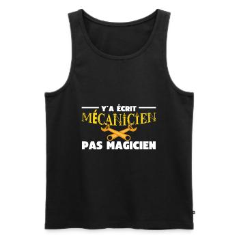 Y'A Ecrit Mécanicien Pas Magicien Humour Mécano - Débardeur bio Premium Homme - noir - Devant - Michal (187cm)