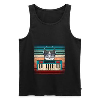 Synthétiseur keyboard producteur de musique chat - Débardeur bio Premium Homme - noir - Devant - AI Model Male 178 light (178cm)