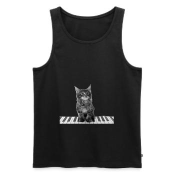 Cute Piano Cat Pianist Keyboard - Men's Premium Organic Tank Top - black - Front - AI Model Male 178 light (178cm)