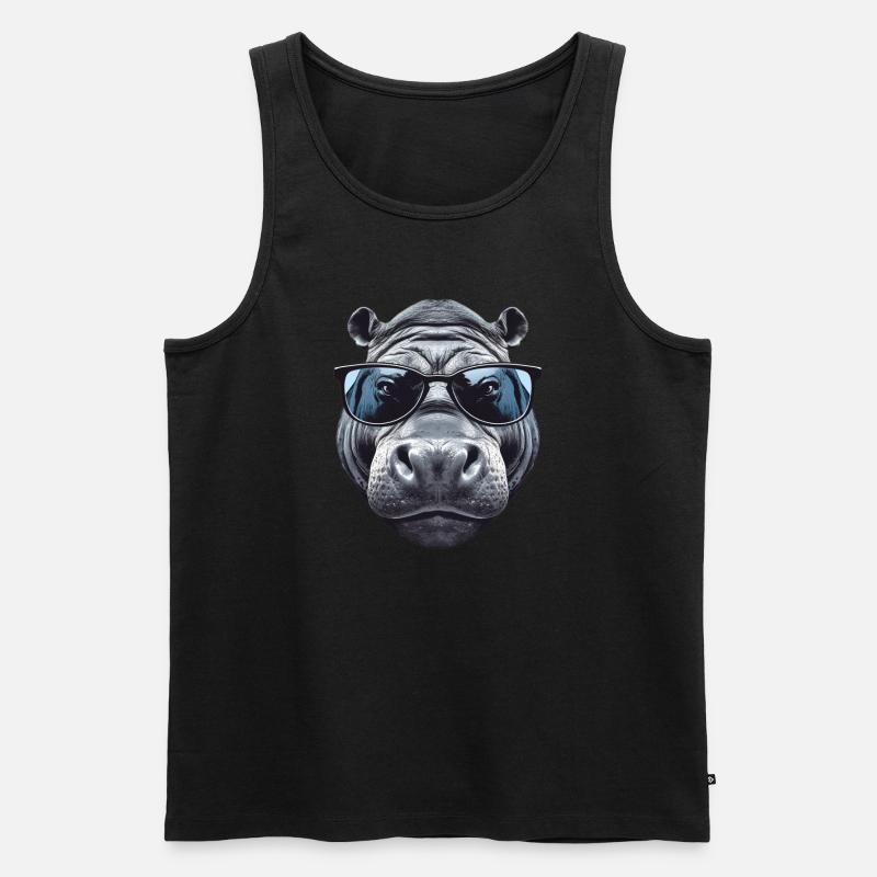 Nilpferd mit Sonnenbrille - Männer Premium Bio Tank Top - Schwarz