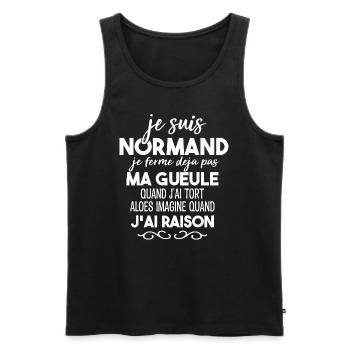 Je Suis Normand Je Ferme Déjà Pas Ma Gueule Humour - Débardeur bio Premium Homme - noir - Devant - AI Model Male 178 light (178cm)