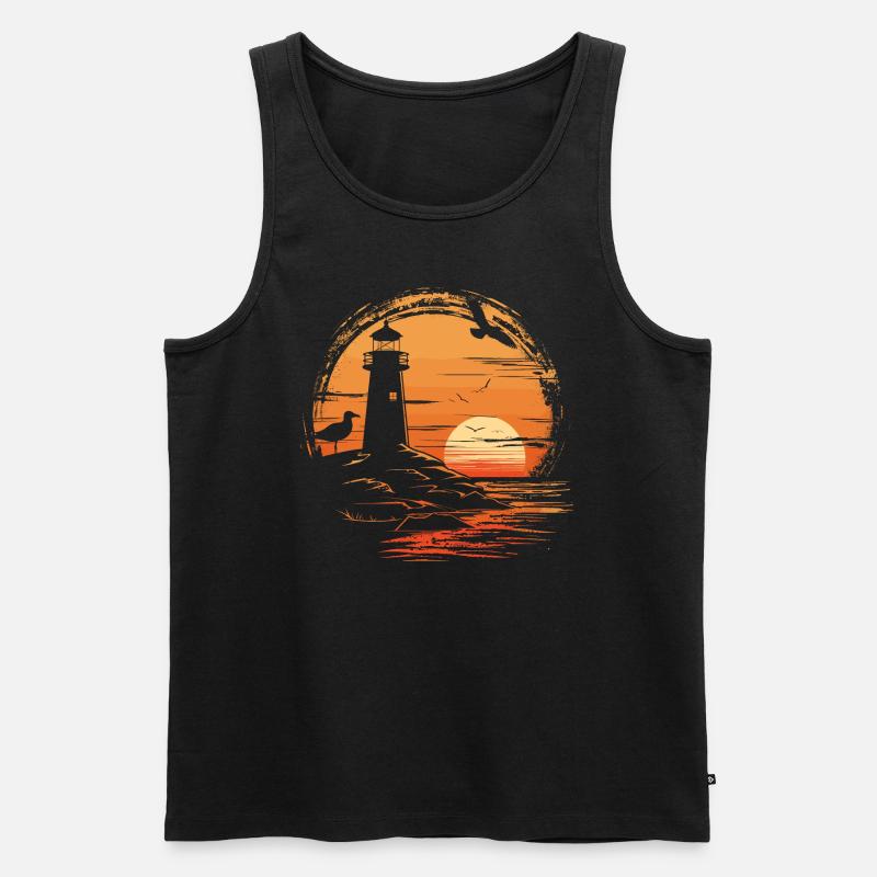 Möwe Seevogel Leuchtturm Sunset - Männer Premium Bio Tank Top - Schwarz