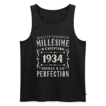 Anniversaire 90 Ans Millésime 1934 Cadeau Fête - Débardeur bio Premium Homme - noir - Devant - AI Model Male 178 light (178cm)