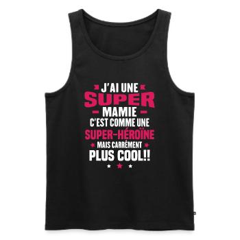 J'ai une super mamie c'est comme une super héroïne - Débardeur bio Premium Homme - noir - Devant - Michal (187cm)