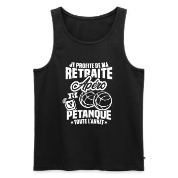 Je profite de ma retraite apéro et pétanque - Débardeur bio Premium Homme - noir - Devant - AI Model Male 178 light (178cm)