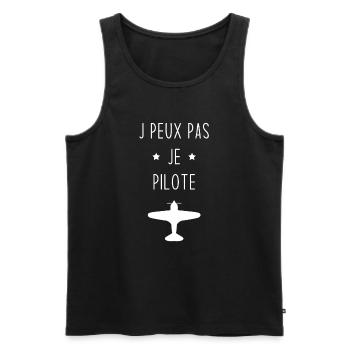 J'peux pas je pilote Cadeau vintage avion - Débardeur bio Premium Homme - noir - Devant - Michal (187cm)
