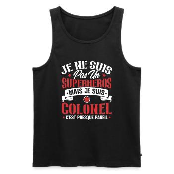 Je ne suis pas un super héros mais je suis colonel - Débardeur bio Premium Homme - noir - Devant - AI Model Male 178 light (178cm)