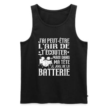 Dans ma tête je joue de la batterie - Débardeur bio Premium Homme - noir - Devant - Michal (187cm)