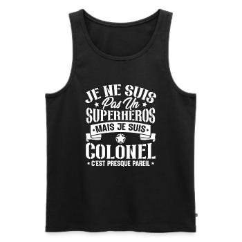 Je ne suis pas un super héros mais je suis colonel - Débardeur bio Premium Homme - noir - Devant - AI Model Male 178 light (178cm)