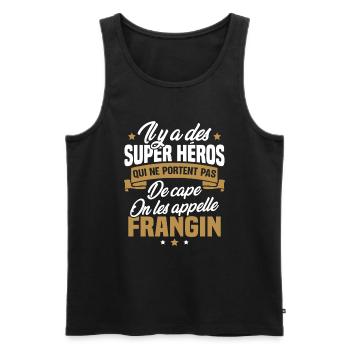 Super héros on les appelle frangin cadeau - Débardeur bio Premium Homme - noir - Devant - Michal (187cm)
