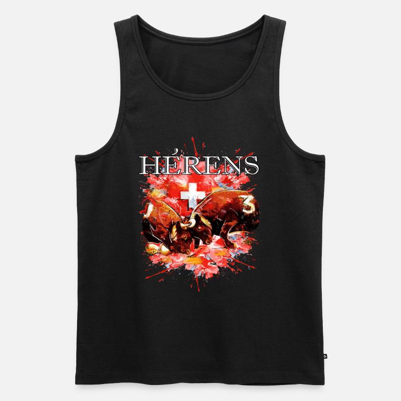 Kampfkuh, Schweizer Herenskuh - Männer Premium Bio Tank Top - Schwarz