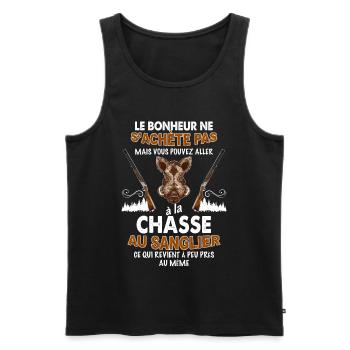 Chasse sanglier le bonheur du papa chasseur - Débardeur bio Premium Homme - noir - Devant - Michal (187cm)
