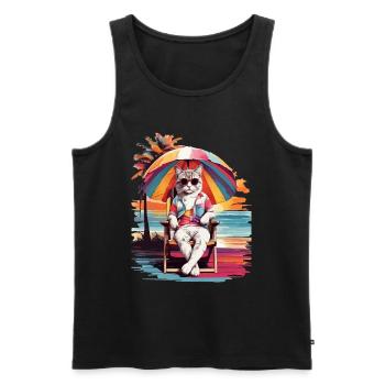 CAT'S BEACH TIME, CAT HOLIDAY AND SUMMER VIBES - Men's Premium Organic Tank Top - black - Front - AI Model Male 178 light (178cm)