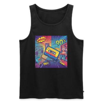 90s vibes: comic cassette in retro look - Men's Premium Organic Tank Top - black - Front - AI Model Male 178 light (178cm)