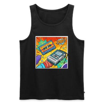90s vibes: Walkman cult in comic look - Men's Premium Organic Tank Top - black - Front - AI Model Male 178 light (178cm)