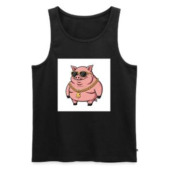 Dickes Schwein mit Goldkette und Sonnenbrille - Männer Premium Bio Tank Top - Schwarz - Vorne - AI Model Male 178 light (178cm)