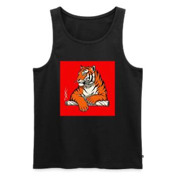 Rauchender Tiger - Comic Vibes - Männer Premium Bio Tank Top - Schwarz - Vorne - Michal (187cm)