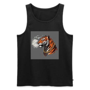 Rauchender Tiger mit Goldkette - Comic Vibes - Männer Premium Bio Tank Top - Schwarz - Vorne - AI Model Male 178 light (178cm)