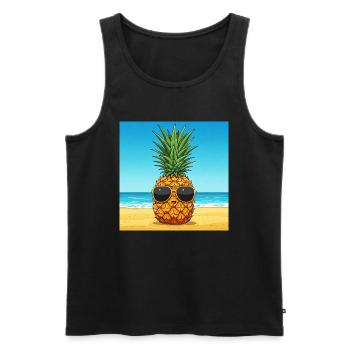 Pineapple with sunglasses on the beach - Men's Premium Organic Tank Top - black - Front - AI Model Male 178 light (178cm)
