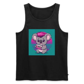 Cute Koala with Cassette - 80s Vibes - Men's Premium Organic Tank Top - black - Front - AI Model Male 178 light (178cm)