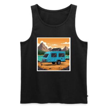 Camping à la montagne, nature, liberté - Débardeur bio Premium Homme - noir - Devant - AI Model Male 178 light (178cm)