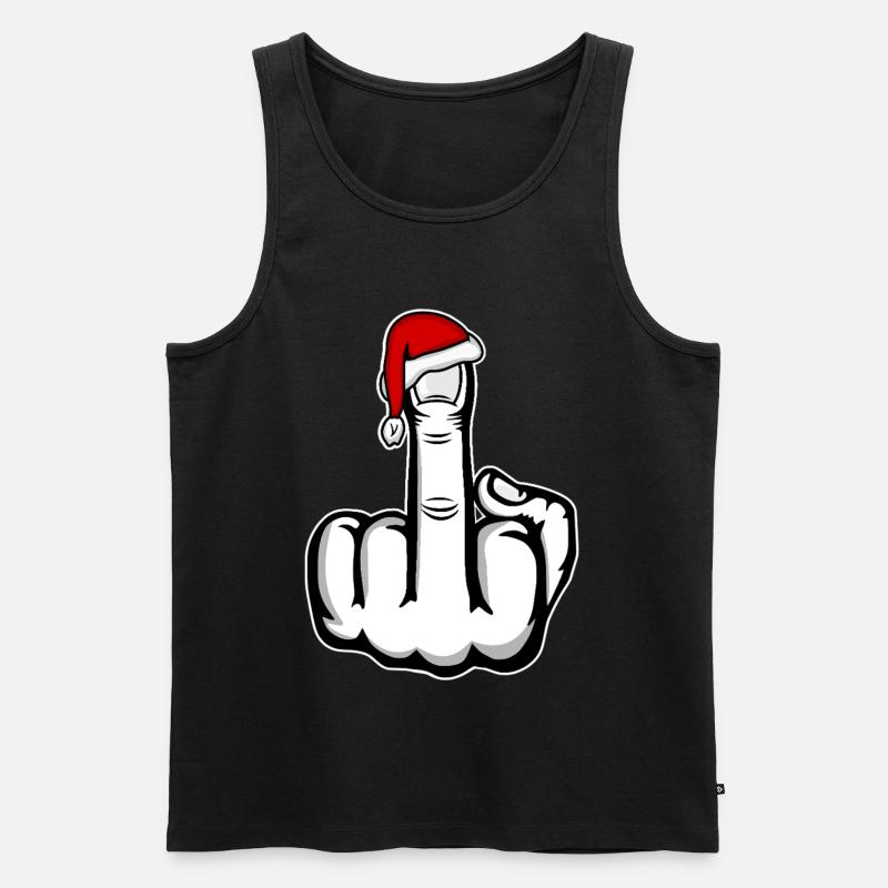 Weihnachten Mittelfinger mit Weihnachtsmütze - Männer Premium Bio Tank Top - Schwarz