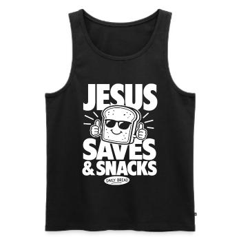 Jesus Saves Bread Funny Christian - Men's Premium Organic Tank Top - black - Front - Michal (187cm)