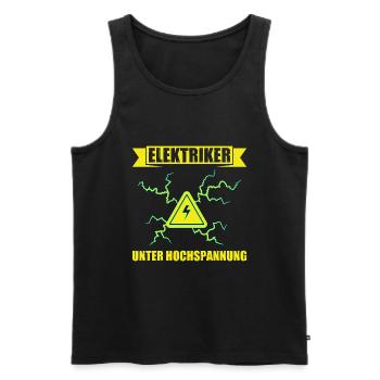 Elektriker unter Hochspannung - lustiges Wortspiel - Männer Premium Bio Tank Top - Schwarz - Vorne - Michal (187cm)