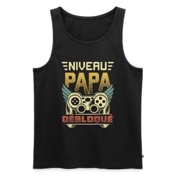 Niveau Papa Débloqué Annonce Futur Papa Gamer - Débardeur bio Premium Homme - noir - Devant - Michal (187cm)