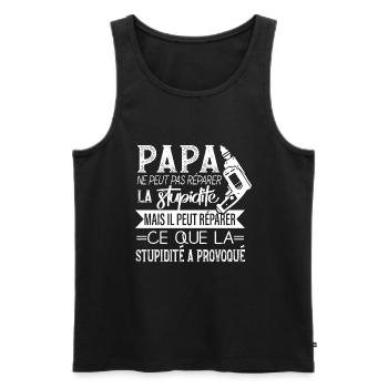 Papa Répare La Stupidité Humour Homme Bricoleur - Débardeur bio Premium Homme - noir - Devant - Michal (187cm)
