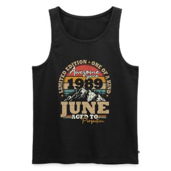 June 1989 Vintage Birthday Gift 34 Years - Men's Premium Organic Tank Top - black - Front - Michal (187cm)