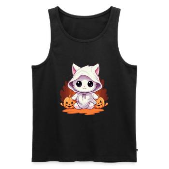 Chaton Fantôme Halloween Cadeau Kawaii - Débardeur bio Premium Homme - noir - Devant - Michal (187cm)
