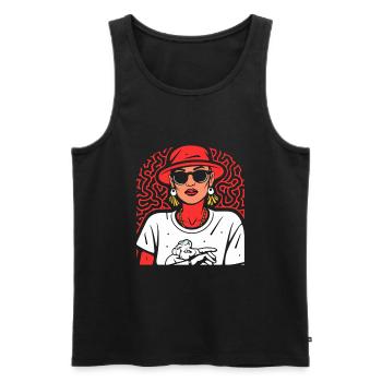 Frau - Männer Premium Bio Tank Top - Schwarz - Vorne - Michal (187cm)