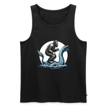 Bigfoot Sasquatch chevauchant le monstre du Loch Ness - Débardeur bio Premium Homme - noir - Devant - Michal (187cm)