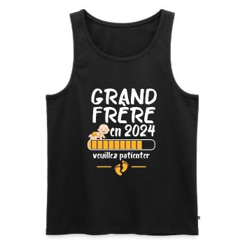 Grand Frère Annonce Grossesse Futur Frère 2024 - Débardeur bio Premium Homme - noir - Devant - Michal (187cm)