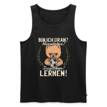 Fußballer Fußball Spruch Hinsetzen! Zugucken! - Männer Premium Bio Tank Top - Schwarz - Vorne - Michal (187cm)