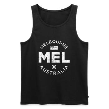 MEL, Melbourne Australien - Männer Premium Bio Tank Top - Schwarz - Vorne - AI Model Male 178 light (178cm)