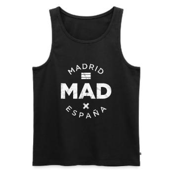 MAD, Madrid Espagne - Débardeur bio Premium Homme - noir - Devant - AI Model Male 178 light (178cm)