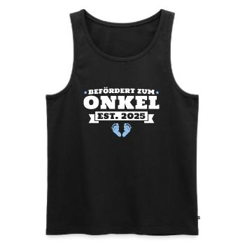 Onkel 2025 Schwangerschaftsankündigung - Männer Premium Bio Tank Top - Schwarz - Vorne - Michal (187cm)