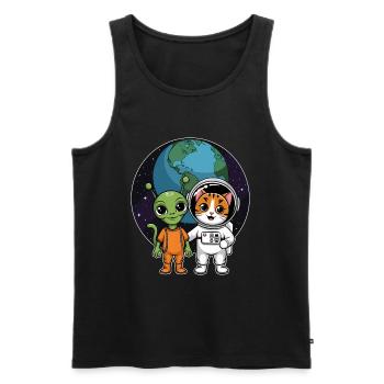 Alien And Cat Funny Cat Selfie With Ufos Kawaii - Men's Premium Organic Tank Top - black - Front - Michal (187cm)