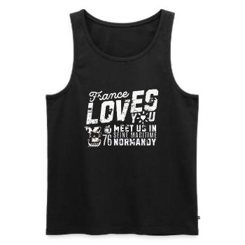 France loves you meet us in Normandy - Débardeur bio Premium Homme - noir - Devant - AI Model Male 178 light (178cm)
